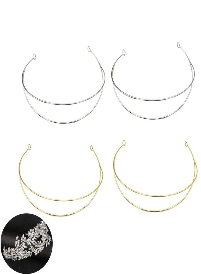 ArrErr 4 Pack Tiara Crown Headband Hoops 2 Layer Metal Wire Plain Base Stand DIY Parts for Mardi Gras Headbands Flapper Headpiece Feather Fascinator Women's Goddess Halo Crown Cocktail Tea Party Headwear - Image 1